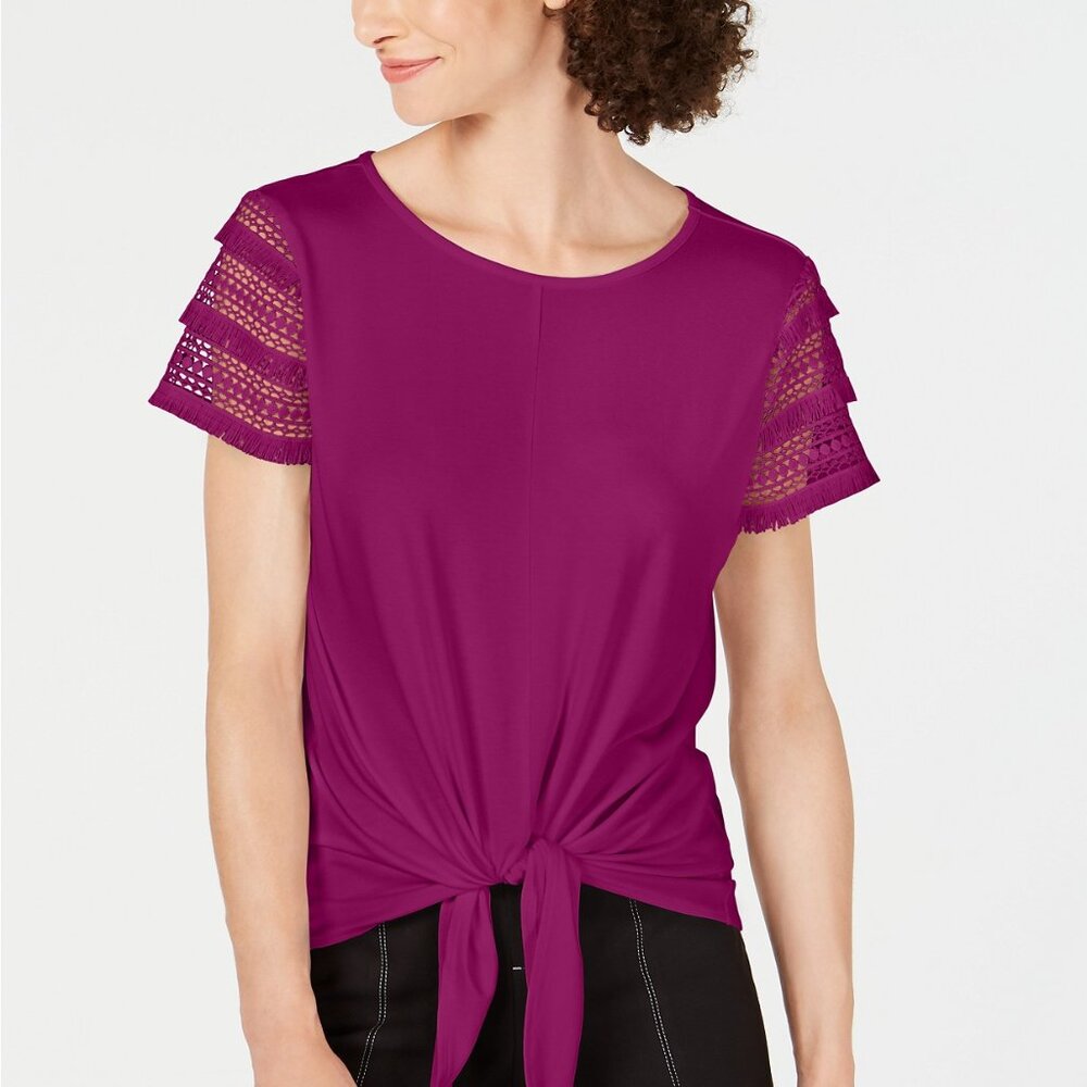 INC International Concepts Front Tie Lace Sleeves Top Blouse Size S